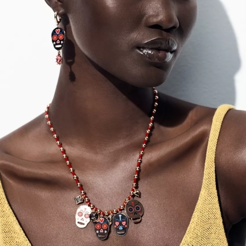 ZARA 2 Pack of Enameled Skull Necklaces
